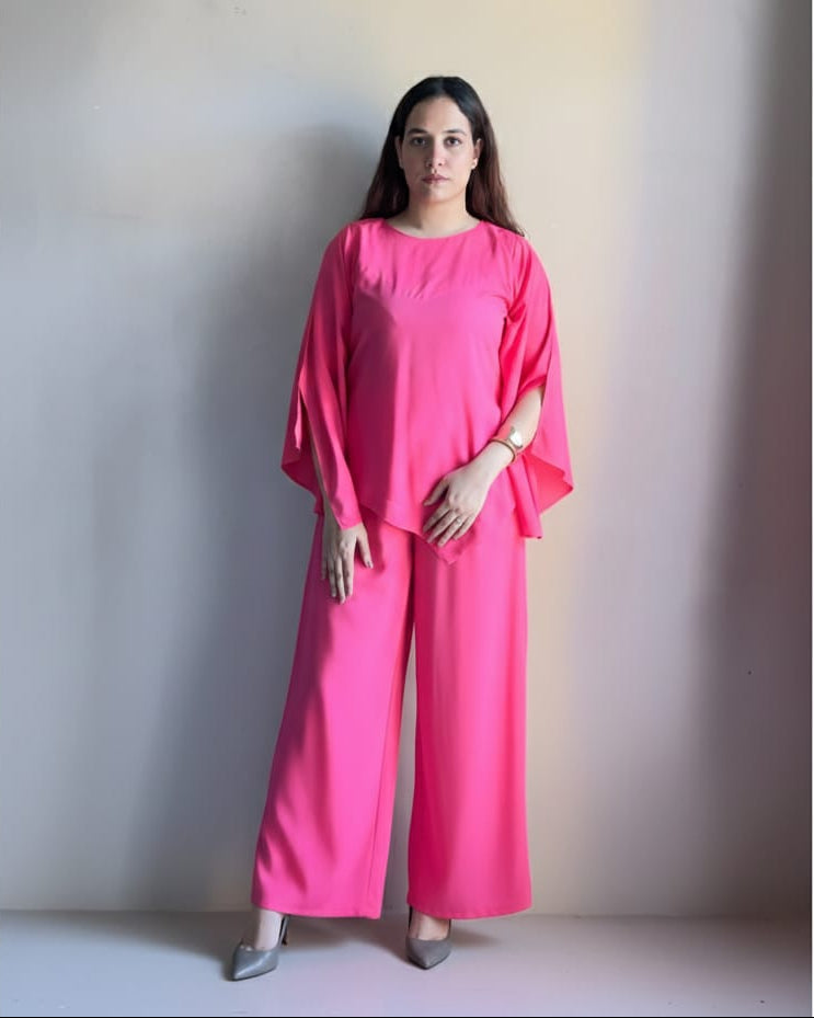 The Vivid Fuchsia Breeze Co-ord Set | Tunic & Wide-Leg Trousers