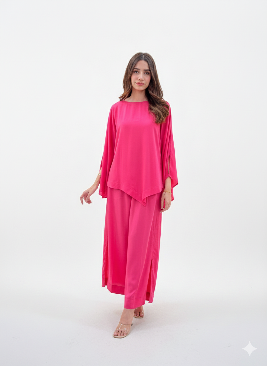 The Vivid Fuchsia Breeze Co-ord Set | Tunic & Wide-Leg Trousers