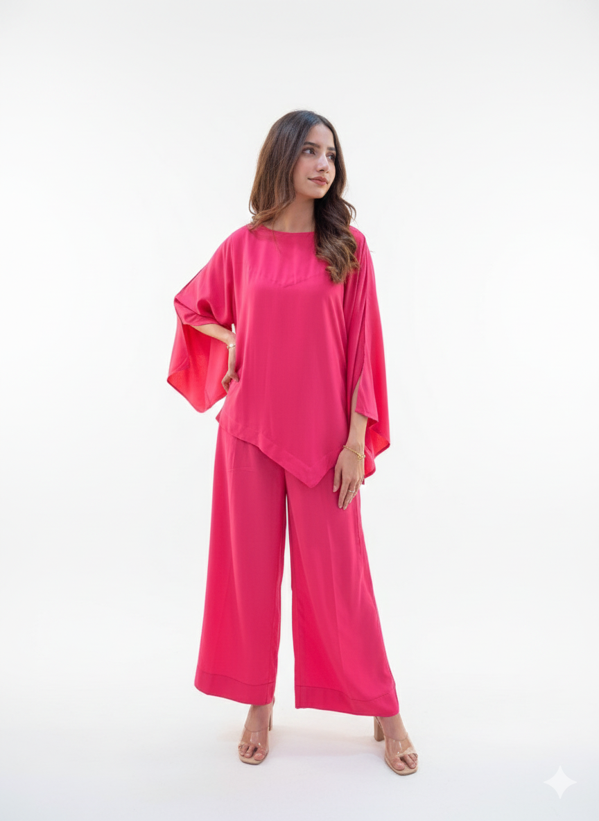The Vivid Fuchsia Breeze Co-ord Set | Tunic & Wide-Leg Trousers