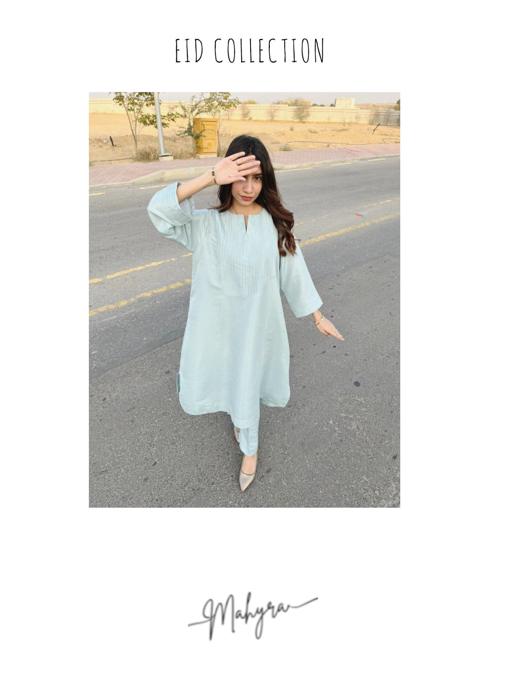 Pastel Blue Pleated Tunic & Trouser